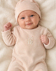 Lilette Pale Pink Velour Gingham Bunny Footie + Hat