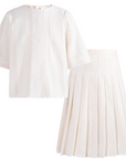 TNTRM White Rewoven Pleated Skirt Set