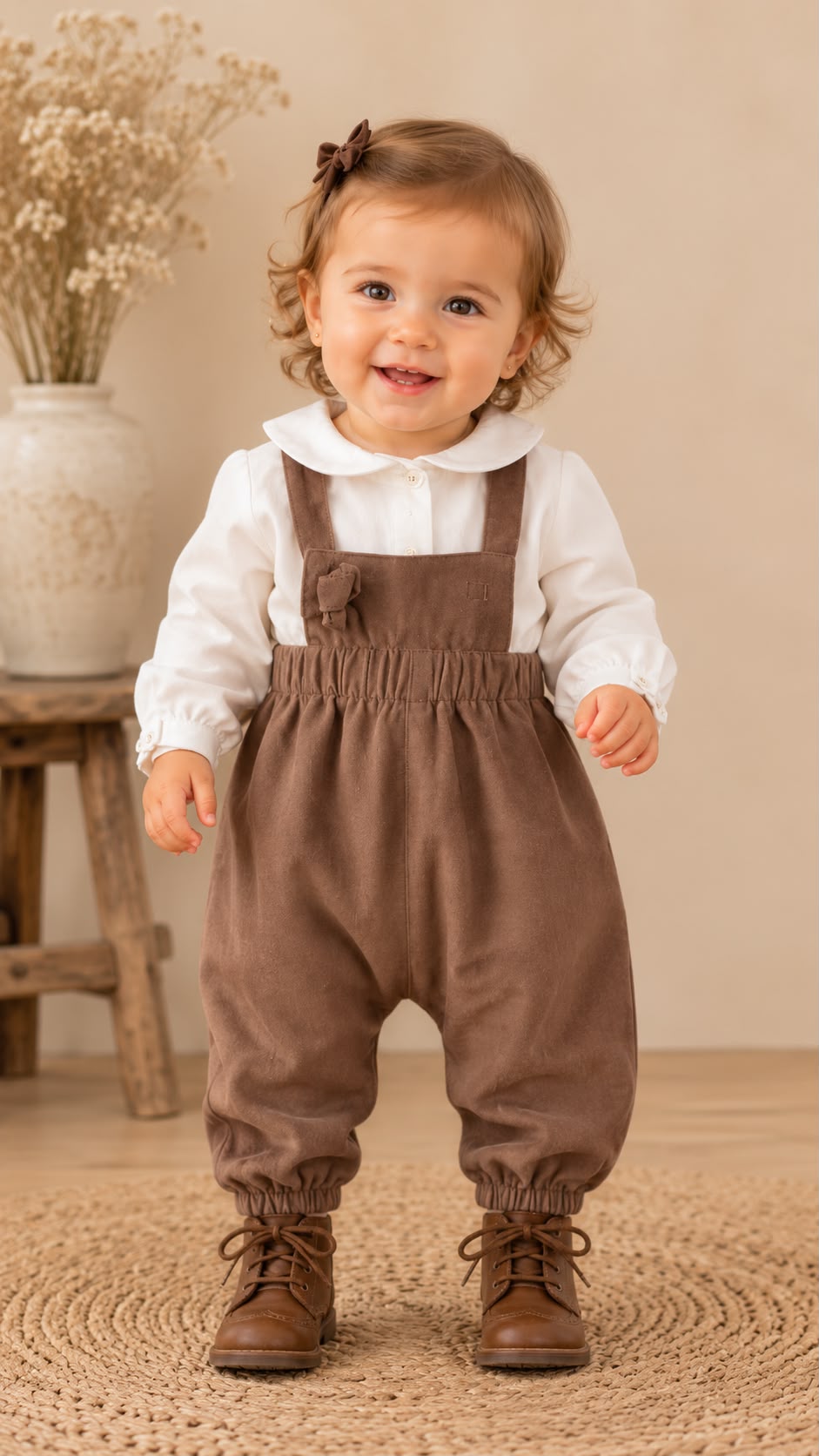 Little Tempest Beige Baby Girls Halter Romper With Shirt