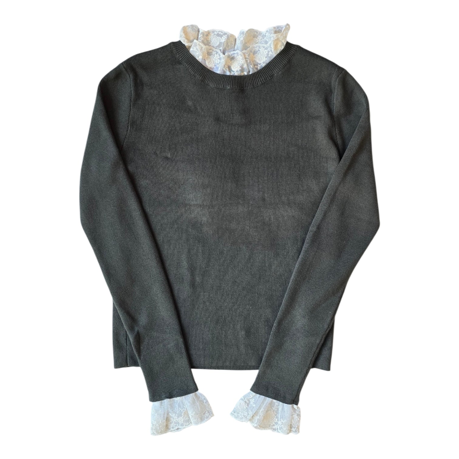 Hev And Bloom Olive Lace Neck Knit Top