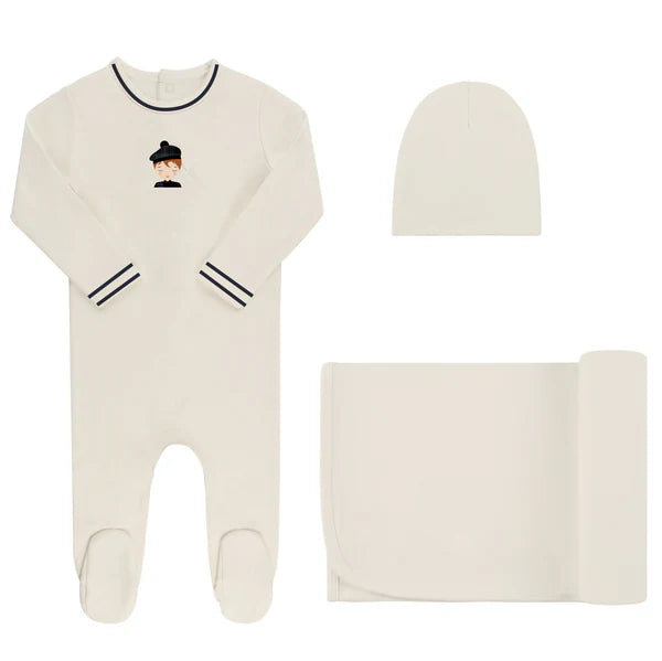 Ely's and Co Ivory Navy French Terry Scottish Footie Set